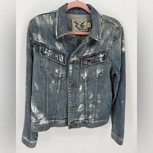 American Living Women's Embroidered Eagle Button Front Denim Jean Jacket